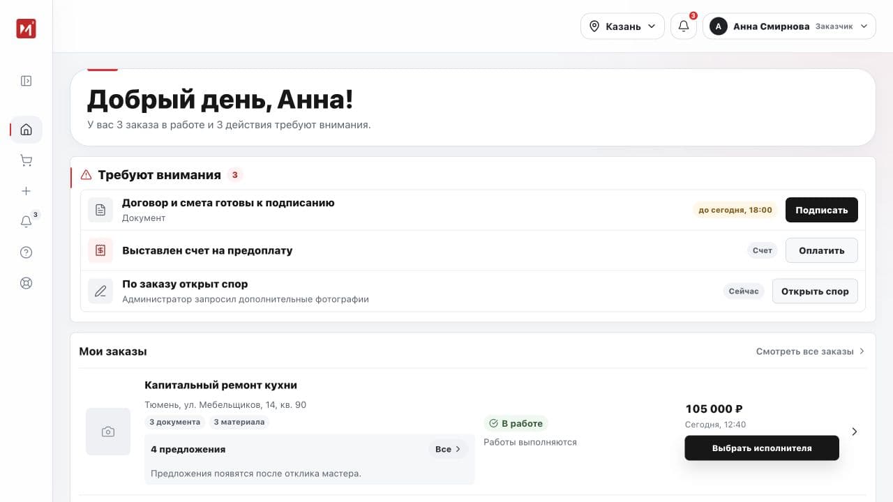 Реальная страница обзора кабинета заказчика Смета М2 Pro